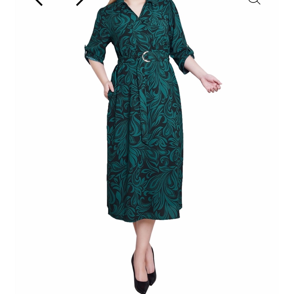 NWT NY Collection Teal Patterned Midi Dress